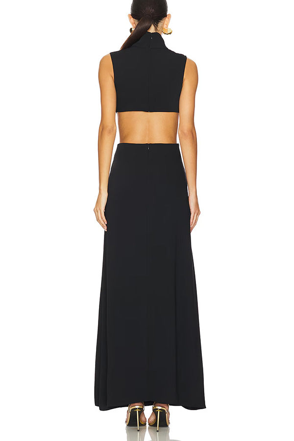 High Neck Cutout Waist Sleeveless Maxi Dress