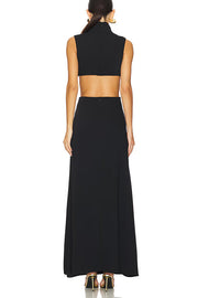 High Neck Cutout Waist Sleeveless Maxi Dress