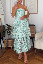 3D Floral Embroidery Off Shoulder Tiered Maxi Dress