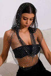 Fishnet Rhinestone Hooded Vest Top