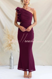 One-Shoulder Mesh Maxi Dress – Slim Fit Party Dress