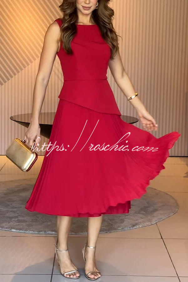 Chiffon Pleated Hem Midi Dress for Formal Occasions
