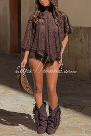 Lace Openwork Batwing Top & Slim Shorts Set – Vacation