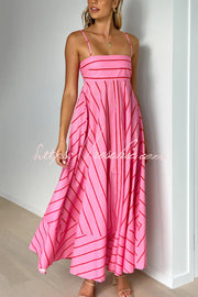 Striped Spaghetti Strap Pleated Maxi Dress – Vacation Style