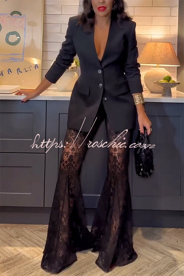 Women's V-Neck Blazer Dress Long Sleeve Waisted Button-Up Top