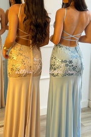 Sequin Halter Neck Slim-Fit Slit Maxi Dress