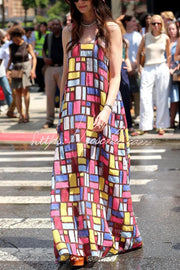 Color-block Plaid Print Sleeveless Maxi Dress – Loose Fit