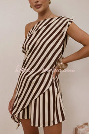 Printed Off-Shoulder Top & Elastic Waist Shorts Set