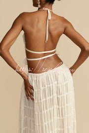 Ruched Lace Halter Tank Top – Adjustable Tie, Loose Fit