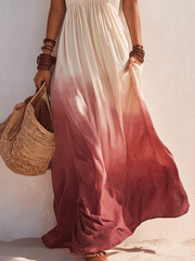 Strapless Ombre Smocked Boho Maxi Dress