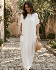Solid Batwing Sleeve Lounge Dress