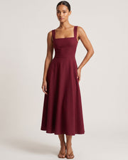 Women's Sleeveless Square Neck A-Line Maxi Dress with Pockets