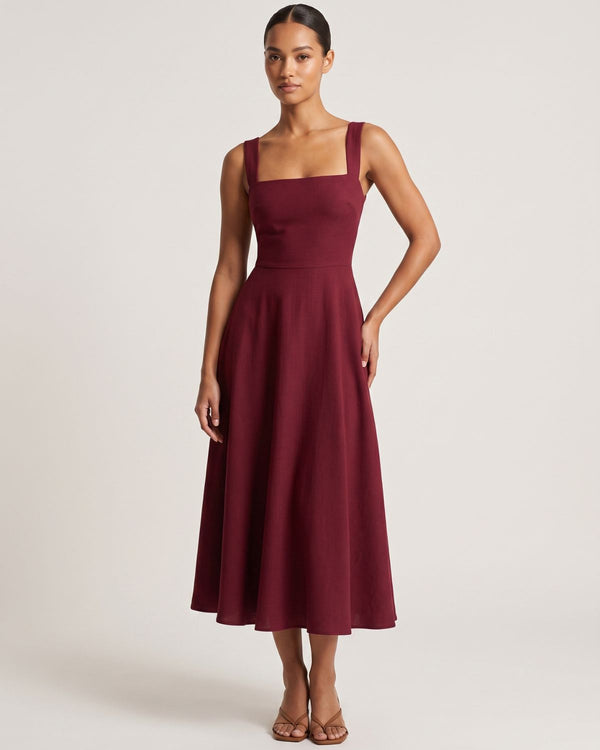 Women's Sleeveless Square Neck A-Line Maxi Dress with Pockets