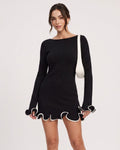 Wave-Hem Knit Dress with Flowy Silhouette
