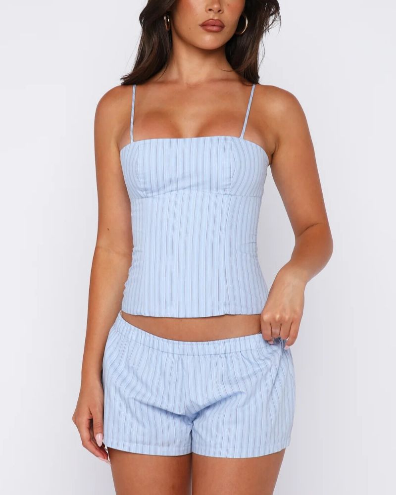 Striped Cami Crop Top and Shorts 2-Piece Set