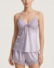 Lace Trim Satin Cami & Shorts Pajama Set