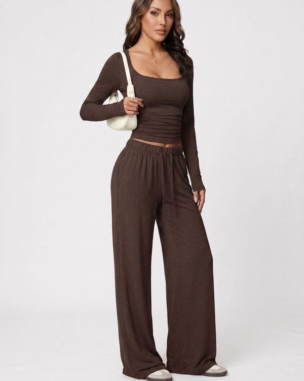 Square Neck Crop Top & Wide Leg Pants Set