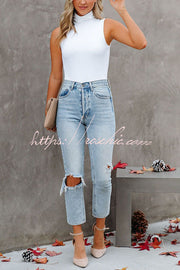 Seamless Turtleneck Tank Top – Regular Fit Casual Sleeveless