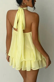 Chiffon Halter Neck Backless Mini Dress | Vacation Style