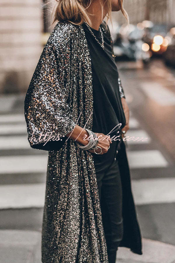 Kimono à manches cloche à sequins | Dissimulation de soirée disco