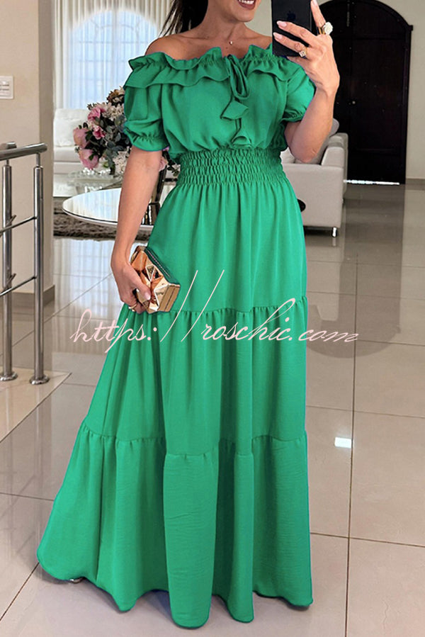 One Shoulder Smocked Waist Maxi Dress – Vacation Style