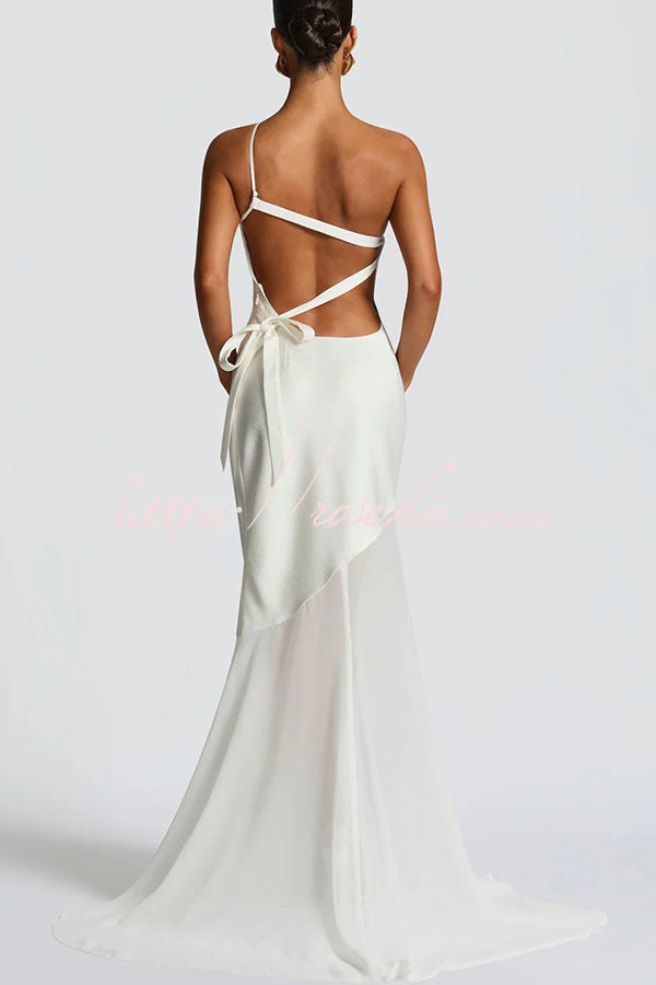 Satin One-Shoulder Maxi Dress with Chiffon Fishtail Hem