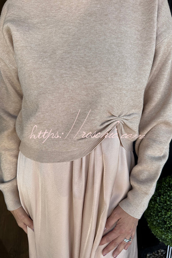Knit Sweater & Satin Ruched Midi Dress Two-Piece Set