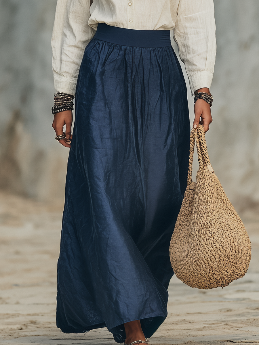 Ivory Embroidered Blouse & Navy Maxi Skirt Set