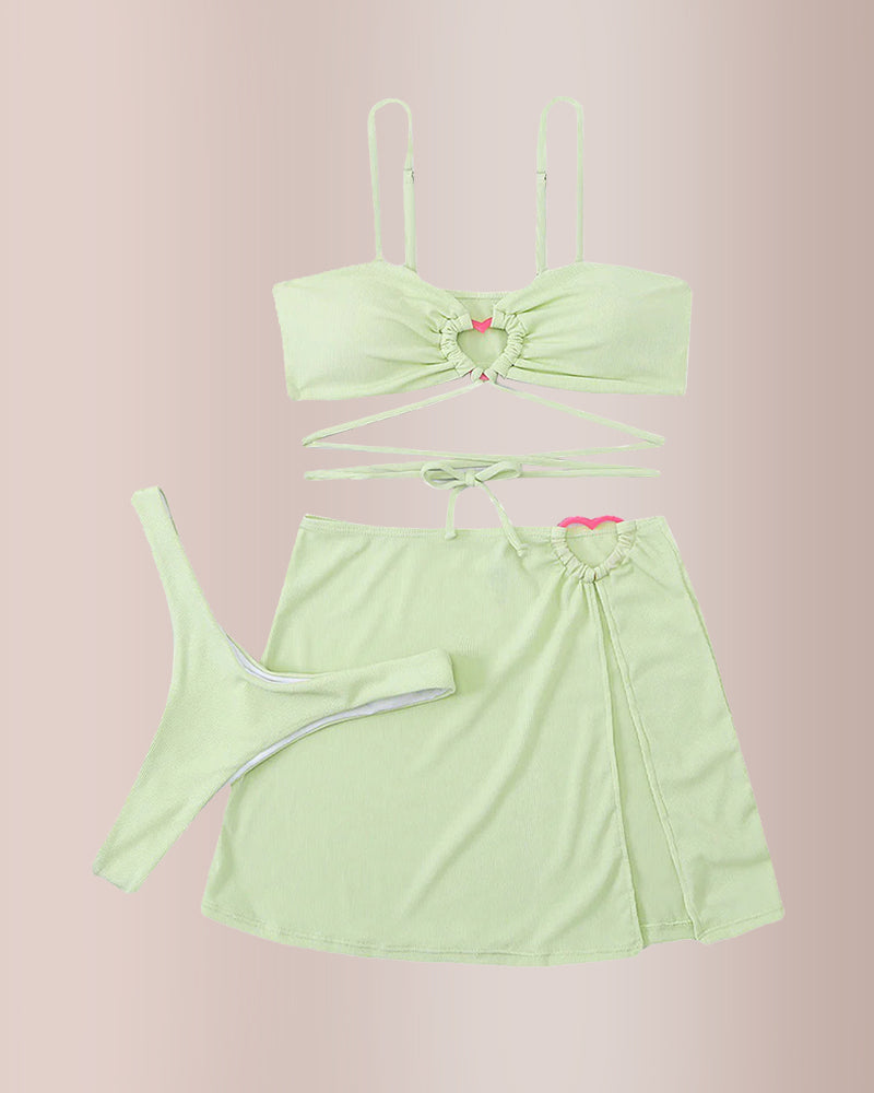 Hollow-Out Lace-Up Bikini Swimwear Set