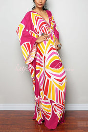 Printed Batwing Sleeve Loose Maxi Dress for Vacation