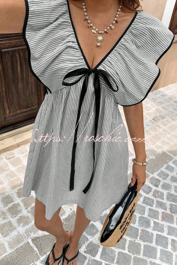 Striped Sleeveless V-Neck Mini Dress – Loose Fit Vacation