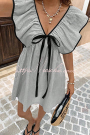 Striped Sleeveless V-Neck Mini Dress – Loose Fit Vacation
