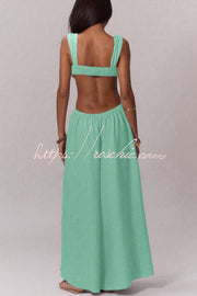 Women's Wide-Leg Jumpsuit – Square Neck Sleeveless Loose Fit