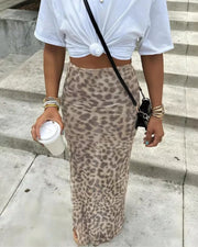 High-Waisted Leopard Print Mesh Mini Skirt