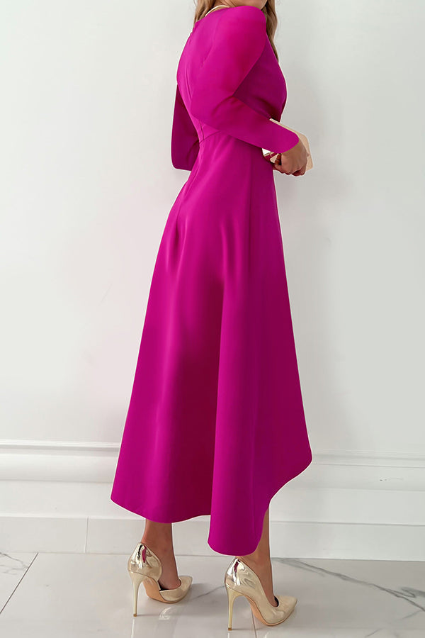 Ruffle Long Sleeve Midi Dress – Loose V-Neck Party Dress