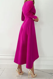 Ruffle Long Sleeve Midi Dress – Loose V-Neck Party Dress