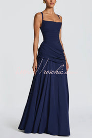 Spaghetti Strap Square Neck Pleated Maxi Dress – Slim Fit