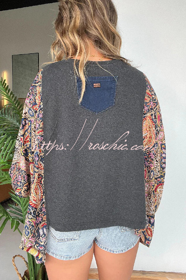 Ethnic Print Batwing Sleeve Loose Top | One Size