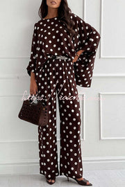 Linen Blend Polka Dot Batwing Top & Pants Set
