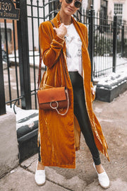 Velvet Kimono Coat – Loose Fit Calf-Length Party Jacket