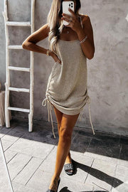 Sleeveless Lace-Up Knit Mini Dress – Loose Fit Casual