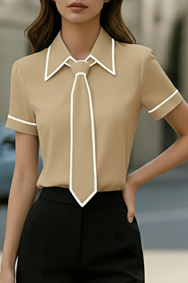Chemise décontractée à manches courtes et col color-block
