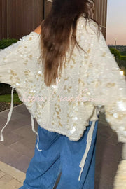 Sequined Long Sleeve V-Neck Loose Party Coat