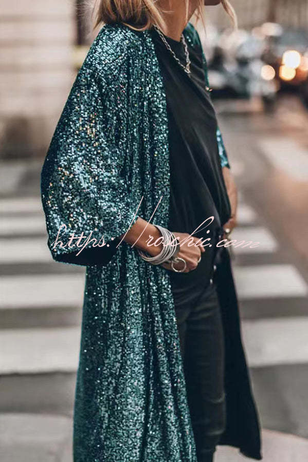 Kimono à manches cloche à sequins | Dissimulation de soirée disco