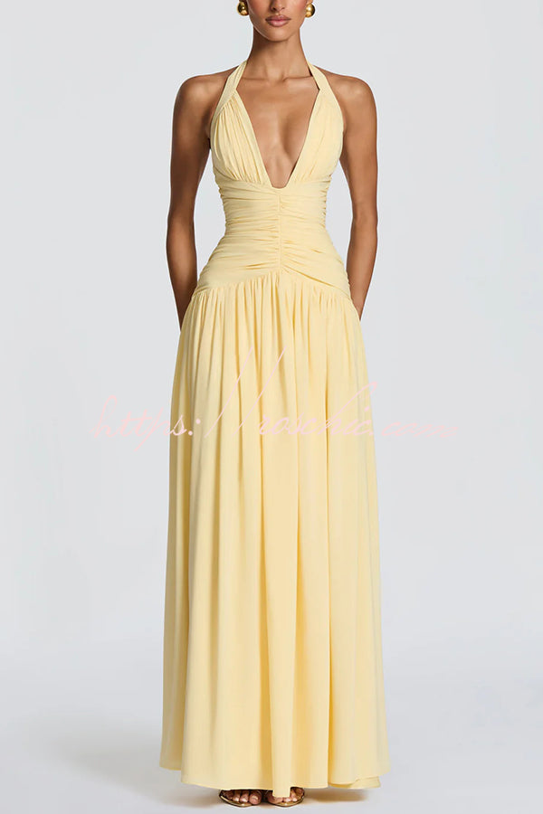 Robe longue dos nu en mousseline avec lacets dans le dos et fente latérale