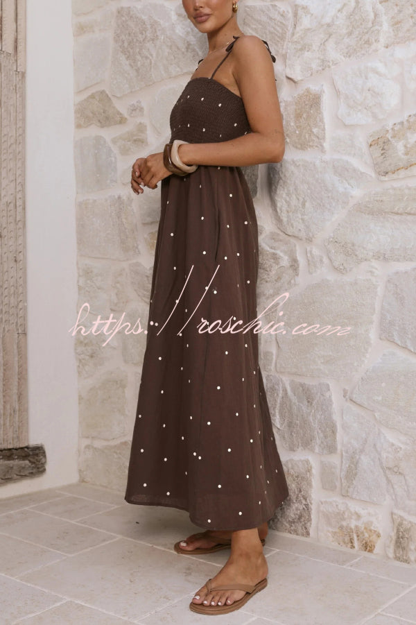 Polka Dot High-Waisted Pleated Maxi Dress, Sleeveless