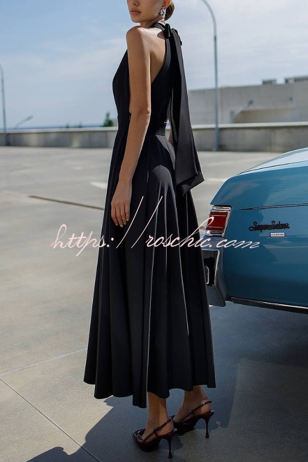 Robe midi avec nœud papillon et col licou – Style cintrant la taille