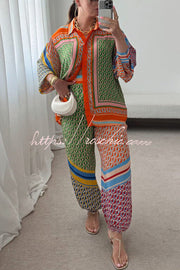 Balloon Sleeve Printed Button Shirt | Loose Vacation Blouse