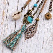 Retro Tassel Shell Leaf Drop Earrings with Long Fringe