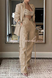 Women's Lapel Long Sleeve Loose Jacket & Straight Leg Pants Set